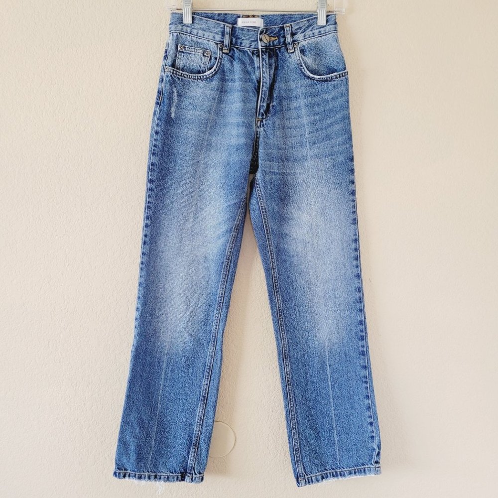 Anine Bing Womens High Rise Straight Leg Jean Size 25 Medium Wash distressed